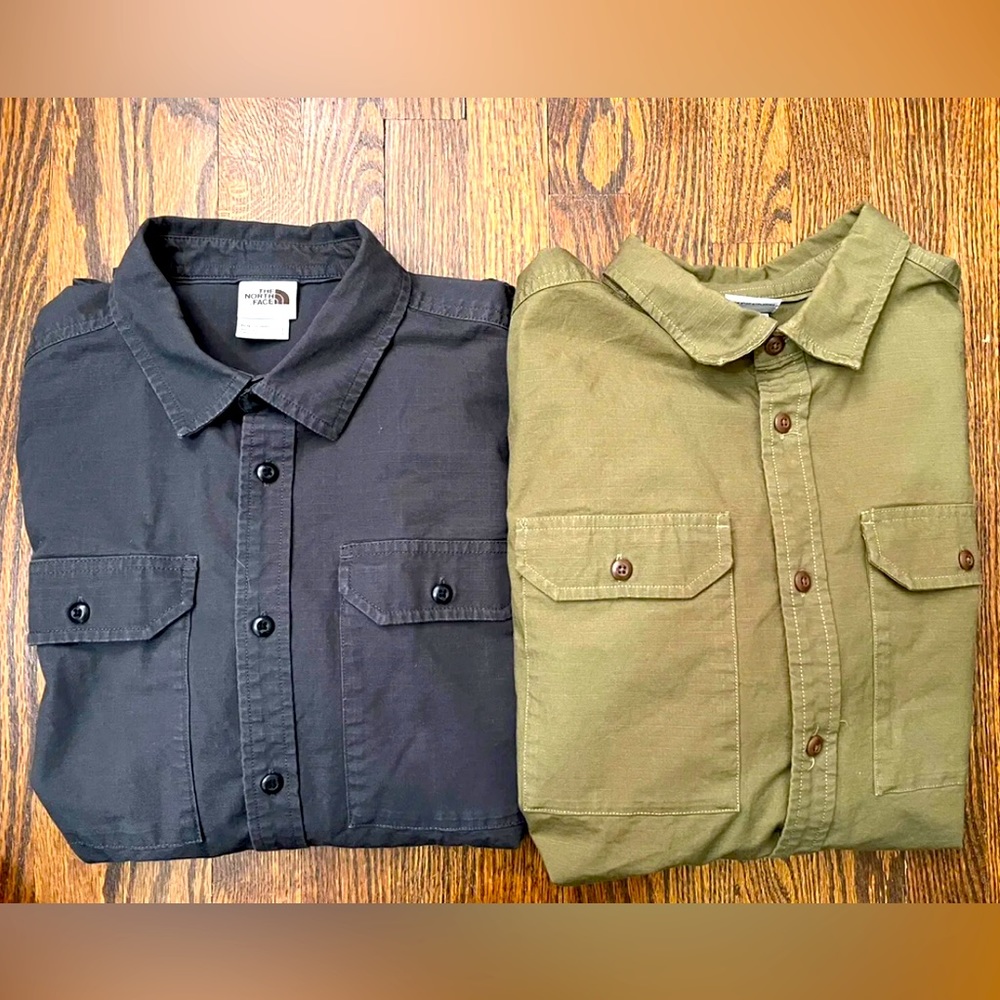 The North Face Brown Label 2 Button Down Long Sleeve Shirts Olive and Gray Large